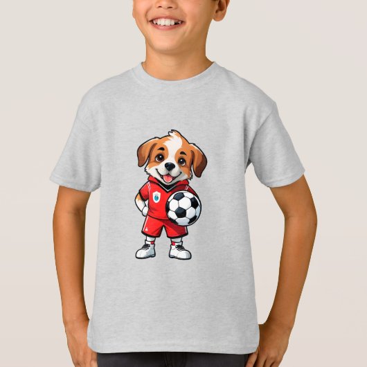 かわいいキャラクターのサッカー選手の子犬 Tシャツ (正面)