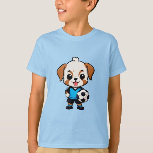 かわいいキャラクターのサッカー選手の子犬 Tシャツ (正面)