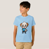 かわいいキャラクターのサッカー選手の子犬 Tシャツ (正面フル)
