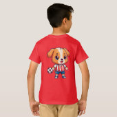 かわいいキャラクターのサッカー選手の子犬 Tシャツ (裏面フル)