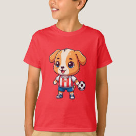 かわいいキャラクターのサッカー選手の子犬 Tシャツ