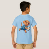 かわいいキャラクターのサッカー選手の子犬 Tシャツ (裏面フル)