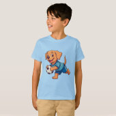 かわいいキャラクターのサッカー選手の子犬 Tシャツ (正面フル)