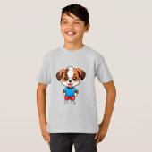 かわいいキャラクターのサッカー選手の子犬 Tシャツ (正面フル)
