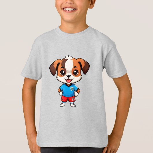 かわいいキャラクターのサッカー選手の子犬 Tシャツ (正面)