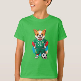 かわいいキャラクターのサッカー選手の子犬 Tシャツ