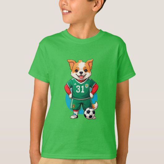 かわいいキャラクターのサッカー選手の子犬 Tシャツ (正面)