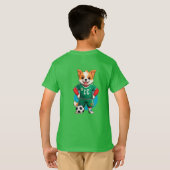 かわいいキャラクターのサッカー選手の子犬 Tシャツ (裏面フル)