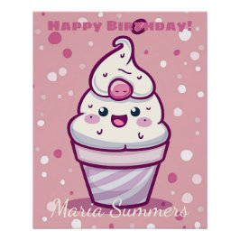 かわいいキャラクターのジェラート アイスクリーム お誕生日おめでとう ポスター
