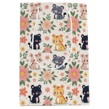かわいいキャラクターのジャングルの猫と花