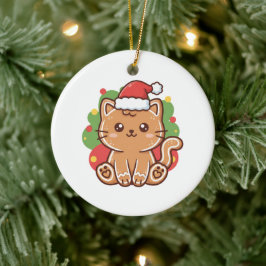 かわいいキャラクターのジンジャーブレッドキャットクッキー クリスマス セラミックオーナメント