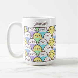 かわいいキャラクターのセキセイインコ柄 名前入り コーヒーマグカップ