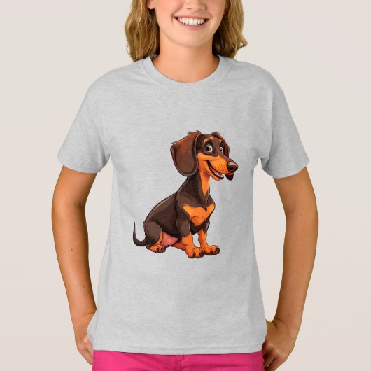 かわいいキャラクターのダックスフント Tシャツ (正面)