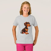 かわいいキャラクターのダックスフント Tシャツ (正面フル)