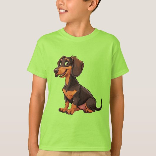 かわいいキャラクターのダックスフント Tシャツ (正面)
