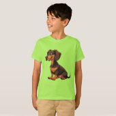 かわいいキャラクターのダックスフント Tシャツ (正面フル)