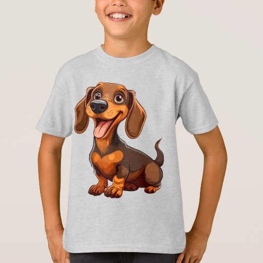 かわいいキャラクターのダックスフント Tシャツ (正面)