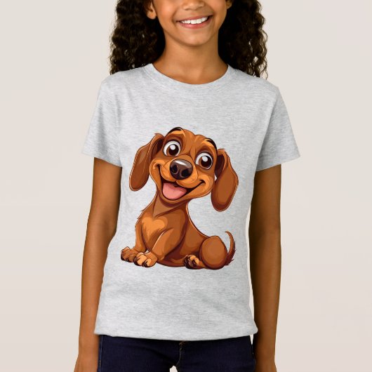 かわいいキャラクターのダックスフント Tシャツ (正面)