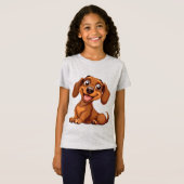 かわいいキャラクターのダックスフント Tシャツ (正面フル)