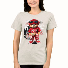 かわいいキャラクターのテディベアの女性用Tシャツ