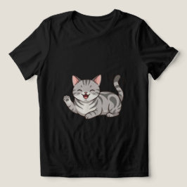 かわいいキャラクターのトラ猫がパーを振っているアート トライブレンドTシャツ