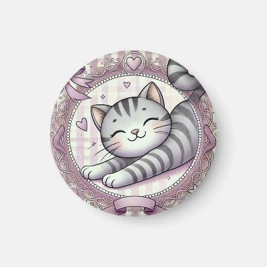 かわいいキャラクターのトラ猫のイラスト マグネット (正面)