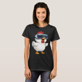 かわいいキャラクターのニワトリ VRゲーマー Tシャツ (正面フル)