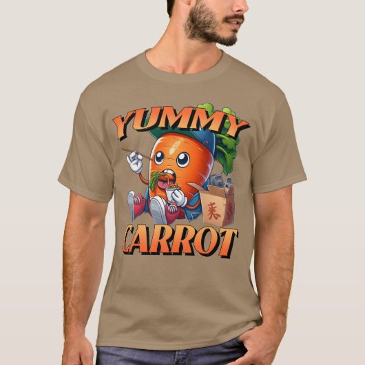 かわいいキャラクターのニンジンが中華料理を食べる家族 Tシャツ (正面)