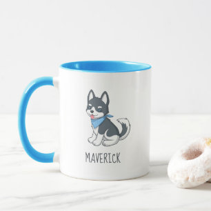 かわいいキャラクターのハスキー子犬 カスタムネーム マグカップ