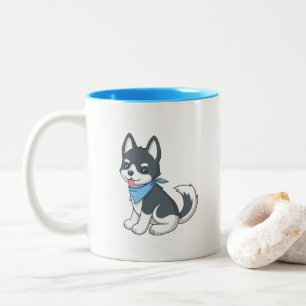 かわいいキャラクターのハスキー子犬 ツートーンマグカップ