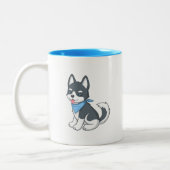 かわいいキャラクターのハスキー子犬 ツートーンマグカップ (左)