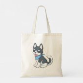 かわいいキャラクターのハスキー子犬 トートバッグ (裏面)