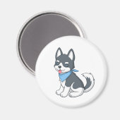 かわいいキャラクターのハスキー子犬 マグネット (正面/裏面)
