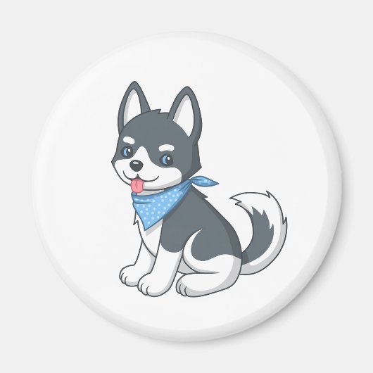 かわいいキャラクターのハスキー子犬 マグネット (正面)