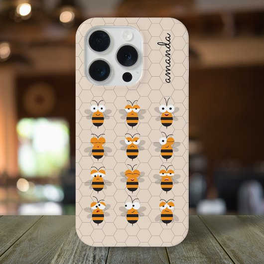 かわいいキャラクターのハチとハニカムのデザイン iPhoneケース