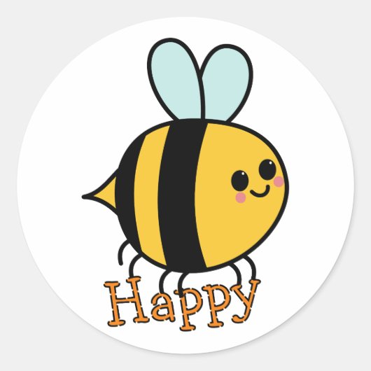 かわいいキャラクターのハチ 幸せ ラウンドシール (正面)