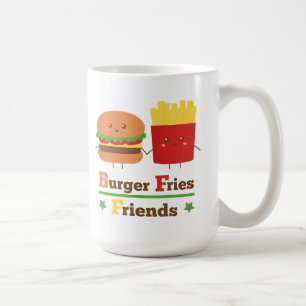 かわいいキャラクターのハンバーガー フライドポテト 友達 BFF コーヒーマグカップ
