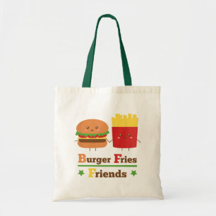 かわいいキャラクターのハンバーガー フライドポテト 友達 BFF トートバッグ