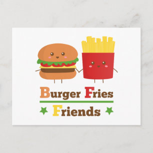 かわいいキャラクターのハンバーガー フライドポテト 友達 BFF ポストカード
