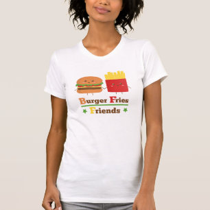 かわいいキャラクターのハンバーガー フライドポテト 友達 BFF Tシャツ