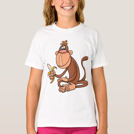 かわいいキャラクターのバナナを持つサル Tシャツ (正面)