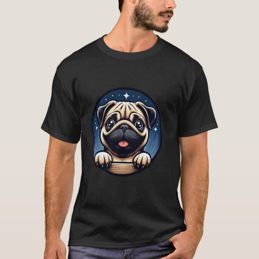 かわいいキャラクターのパグの顔、パグの飼い主へのギフト Tシャツ (正面)