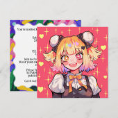 かわいいキャラクターのパーティーテーマ 招待状 (正面/裏面)