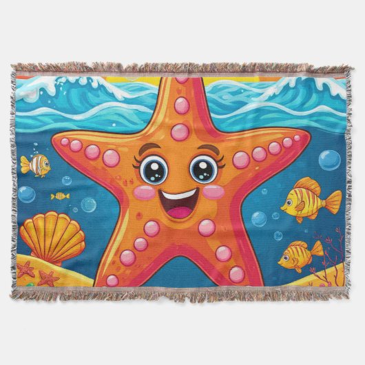 かわいいキャラクターのヒトデが水中で笑顔 スローブランケット (正面)