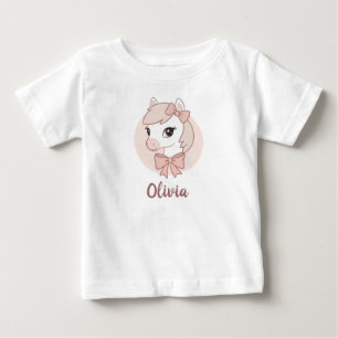かわいいキャラクターのピンクのリボンのポニー ベビーTシャツ