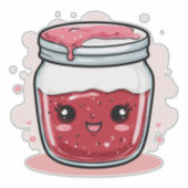 かわいいキャラクターのベリージャム瓶 幸せな表情 シール (正面)