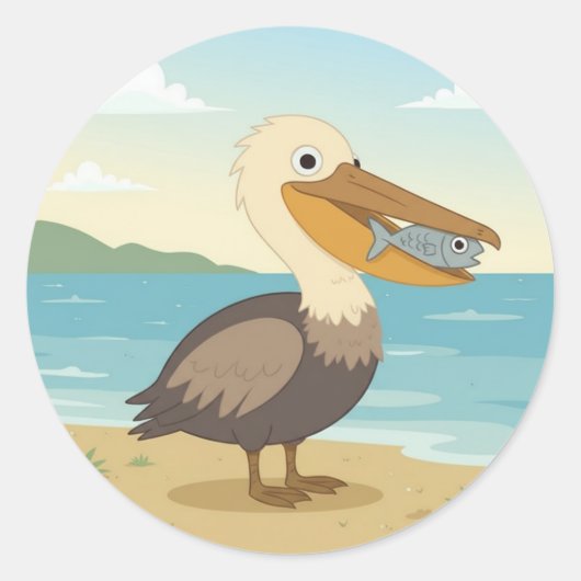 かわいいキャラクターのペリカン、海の鳥 ラウンドシール (正面)