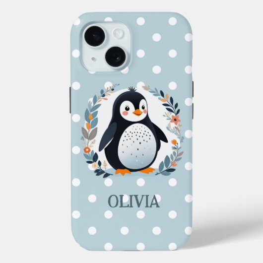 かわいいキャラクターのペンギンと花 Case-Mate iPhoneケース (裏面)