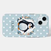 かわいいキャラクターのペンギンと花 Case-Mate iPhoneケース (裏面 (横))