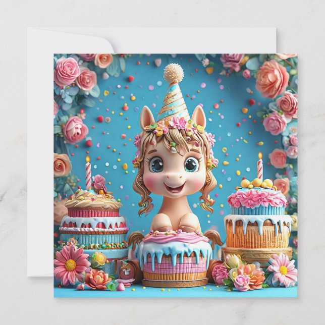 かわいいキャラクターのポニーの誕生日お祝い (正面)